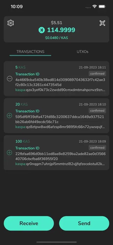 Kaspium wallet app screenshot